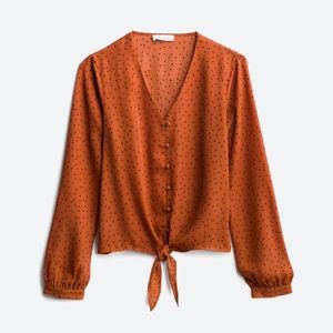 Stitchfix SOPHIE RUE Castina Tie Front VNeck Blouse,Burnt Orange Polka Dot Small